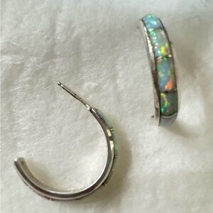 Elegant Silver Opal Hoop Earrings